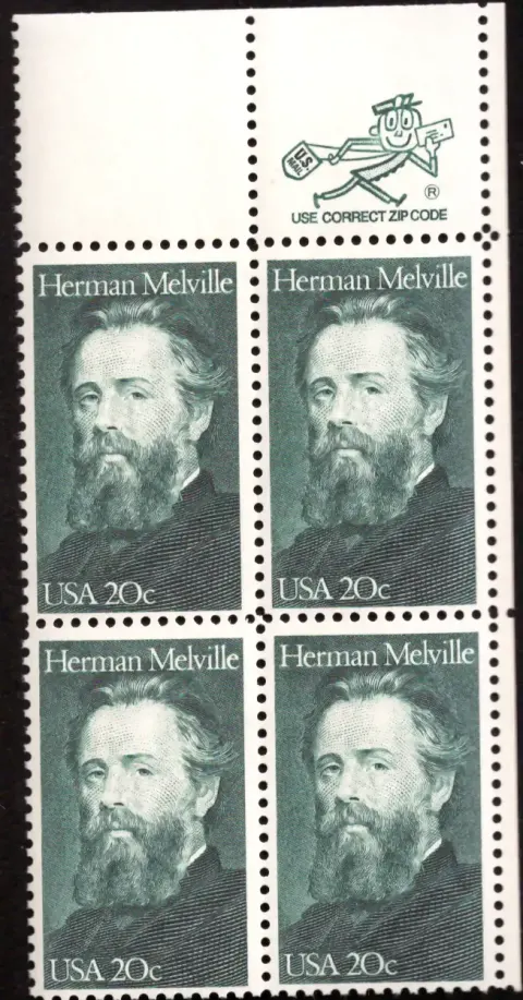 1984 Herman Melville block of four – Mr. ZIP / USE CORRECT ZIP CODE selvage