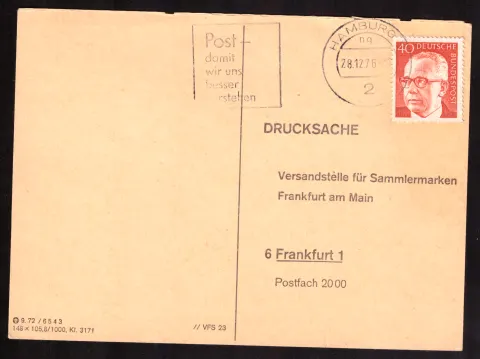 Request to Versandstelle für Sammlermarken, 1976