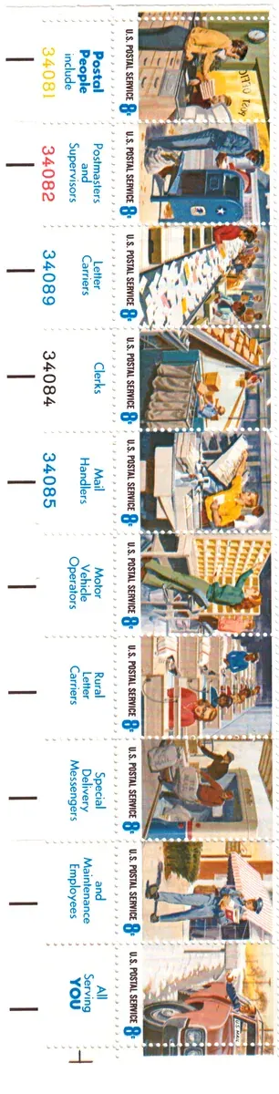 Postal Service Employees – se-tenant plate strip of ten
