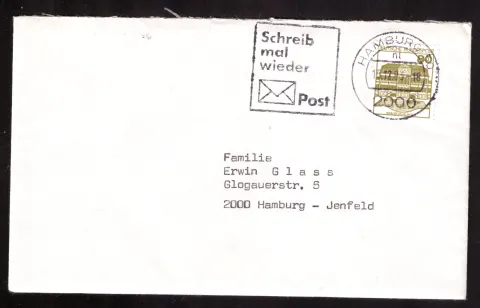 Cover to Hamburg with 80-pfennig Schloss Wilhelmsthal stamp
