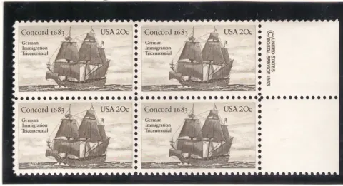 Concord 1683 block of four — copyright selvage