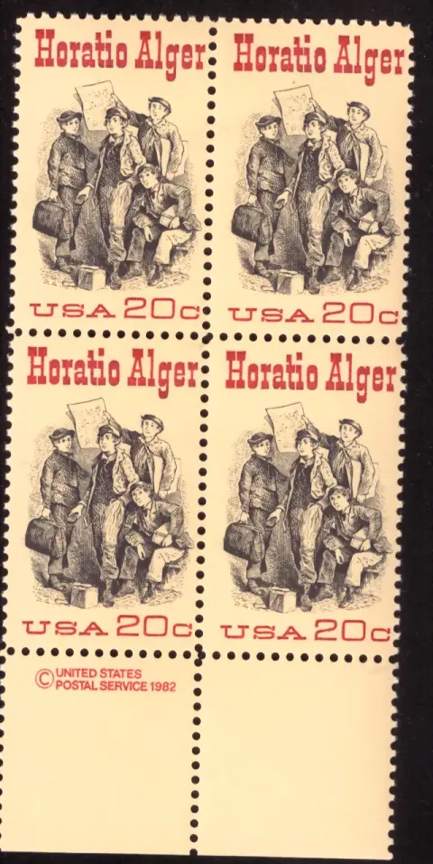 Horatio Alger block of four — copyright selvage