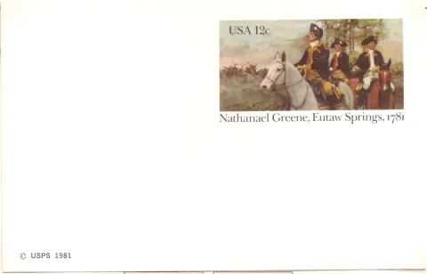 Nathanael Greene, Eutaw Springs, 1781 – unused postal card