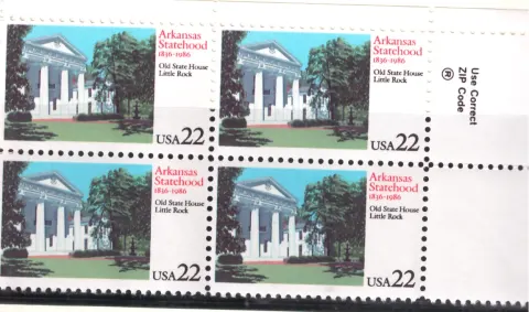 Arkansas Statehood Sesquicentennial – Block of 4