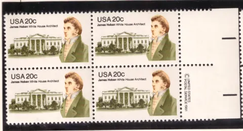 James Hoban, White House Architect – 20c margin block of 4