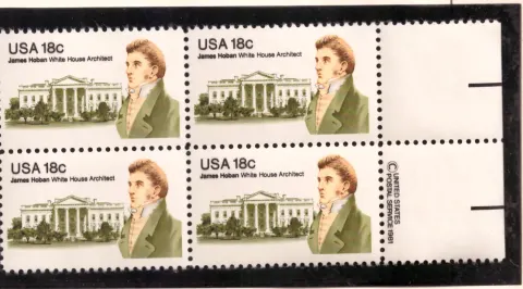 James Hoban, White House Architect – 18c margin block of 4