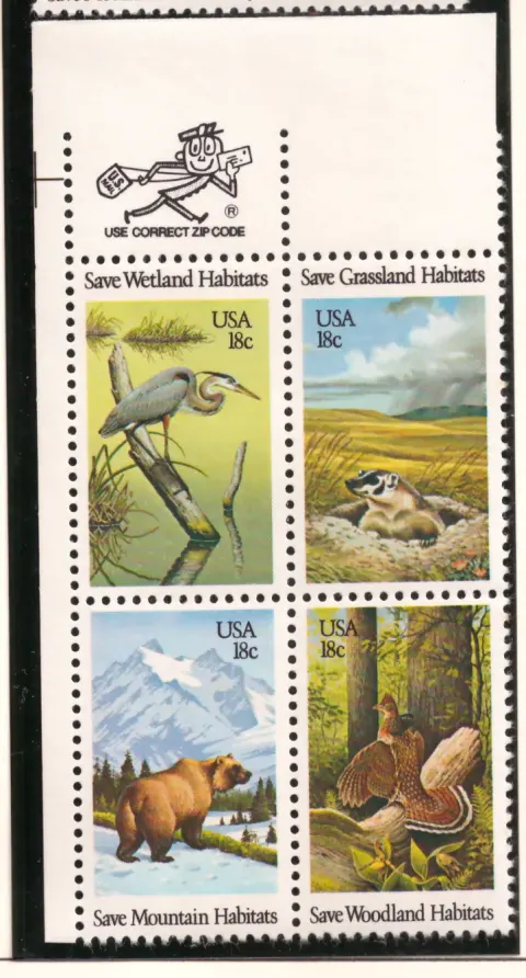 Save Wildlife Habitats – ZIP margin se-tenant block of 4