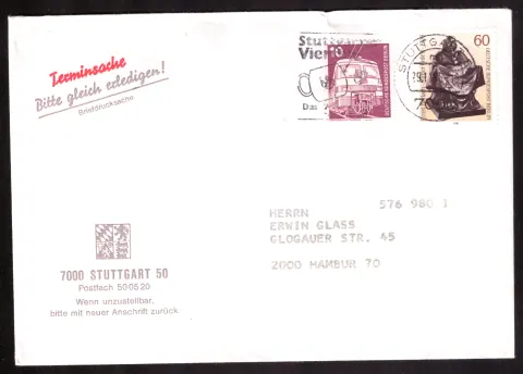 Printed-matter cover with red “Terminsache” notice