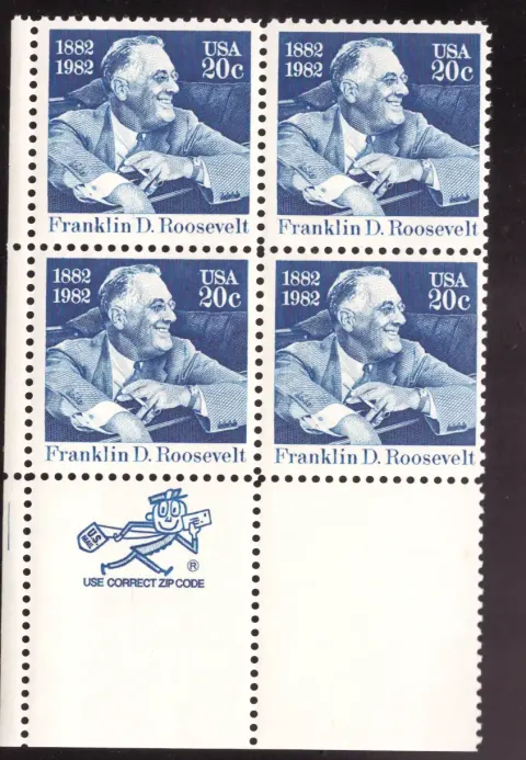 Franklin D. Roosevelt block of four — Mr. ZIP selvage