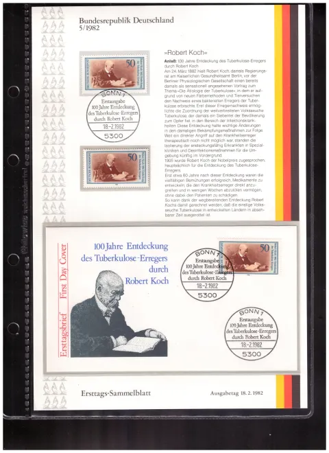 Ersttags-Sammelblatt 5/1982 – 100 years since Robert Koch discovered the tuberculosis pathogen