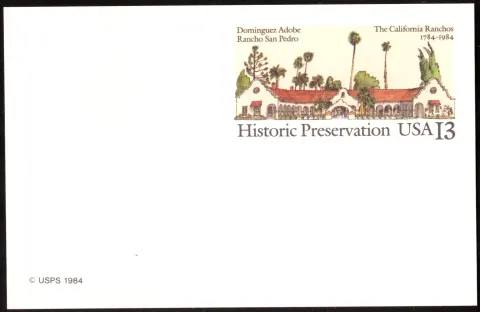 1984 California Ranchos historic-preservation postal card