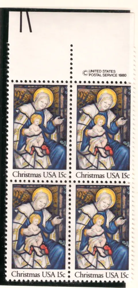 Madonna and Child – block of four with upper copyright selvage