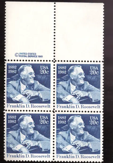 Franklin D. Roosevelt block of four — copyright selvage