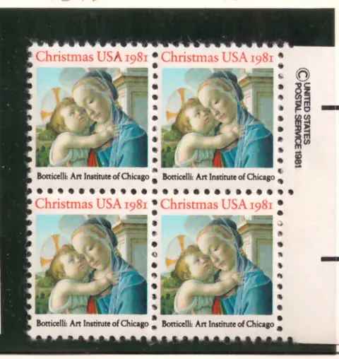 Christmas Madonna and Child, Botticelli – margin block of 4