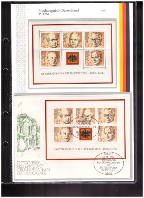 Ersttags-Sammelblatt 25/1982 Blatt 2 – Federal Presidents of the Federal Republic of Germany