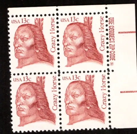 Crazy Horse block of four — ZIP Code selvage
