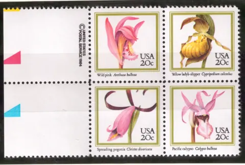 1984 Orchids se-tenant block of 4 with left selvage