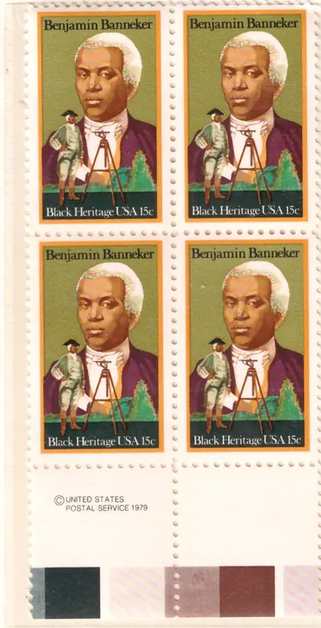 Benjamin Banneker – block of four with lower copyright and color-control selvage
