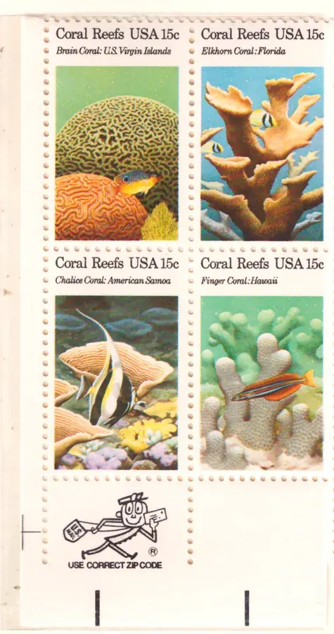 Coral Reefs – se-tenant block of four with lower ZIP selvage