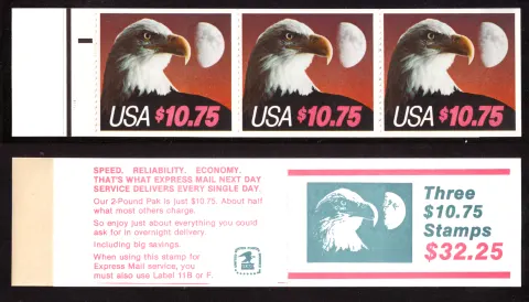 $10.75 Eagle and Half Moon Express Mail booklet pane of three