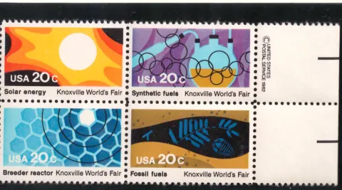 Knoxville World's Fair energy se-tenant block — copyright selvage