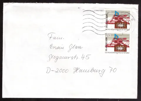 GDR cover with two 20-pfennig stamps and enclosed handwritten letter