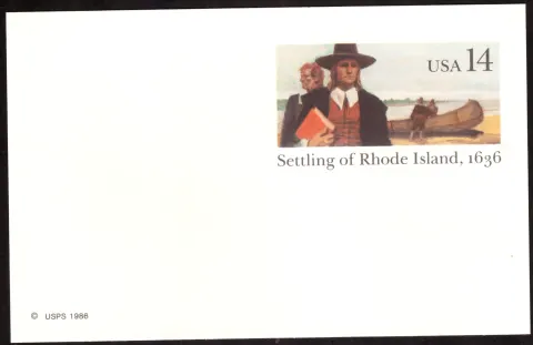 1986 Settling of Rhode Island postal card
